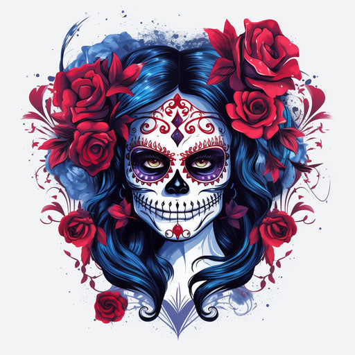 Female face with a skull, Chicano art, feminine sticker
