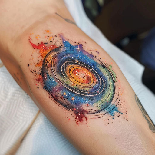 Graffiti-style galaxy tattoo, vibrant and edgy