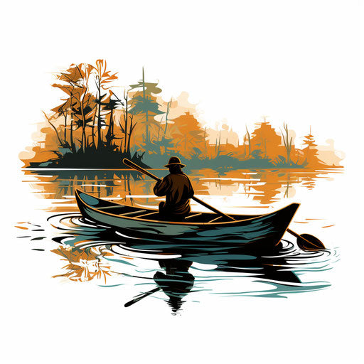 Canoe clipart in the style of Chiaroscuro Art, on a white background