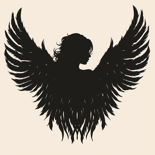 Silhouette clipart with detailed wings on random flat background