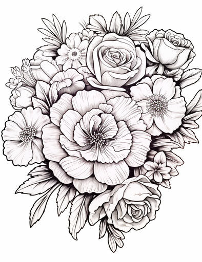 Playful motifs for flower arrangement coloring pages
