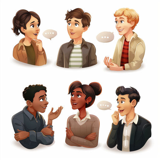 People chatting clipart with flat white background and vibrant colors