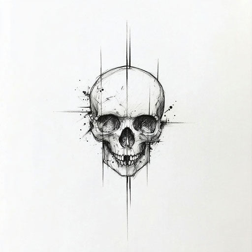 Minimalist small tattoo designs featuring skull on white background