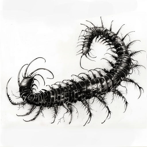 Detailed Realistic Centipede Tattoo White Background