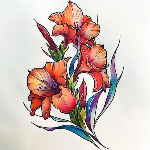 Neo-traditional gladiolus tattoo design