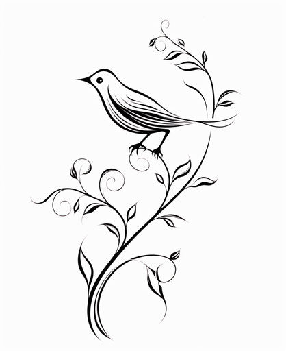 Elegant bird with black ink drawing on white background