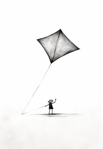 Kite with a bow, minimalist, black and white