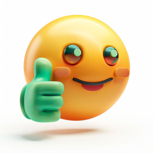 Emoticon with thumbs up, Woodroffe style, green and amber, cute and quirky