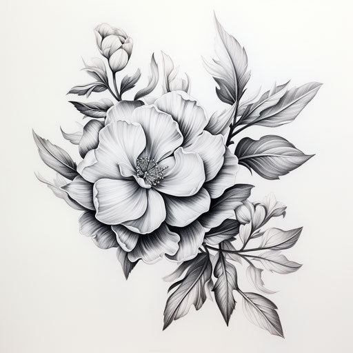Drawing of flower tattoo with black ink