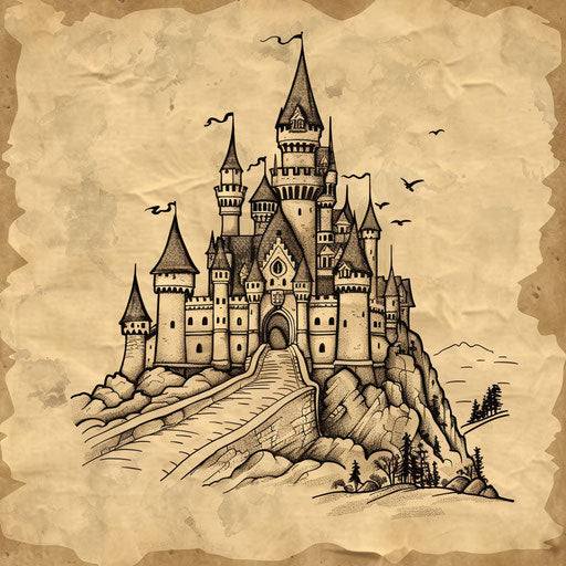 Nostalgic sketch of a castle from a classic fairy tale