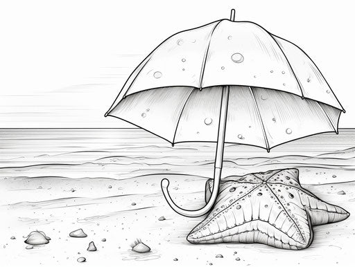 Umbrella, Toy, and Starfish Coloring Pages