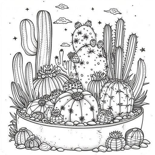 Playful cactus garden with cute details