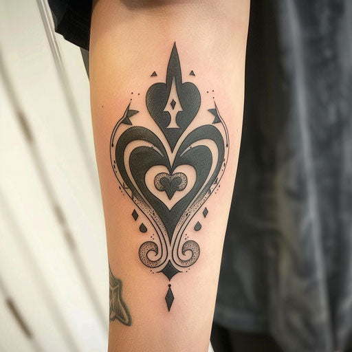 Tribal Queen of Hearts tattoo on white background