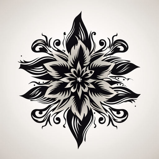 Black and white tribal flower tattoo design, UHD style