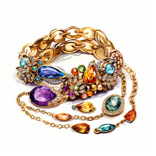 Jewelry clipart in the style of Impressionistic Art, on white background