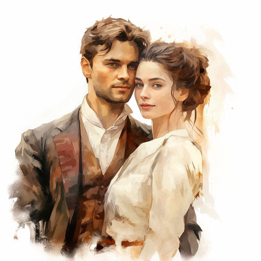 Couple vector png in the style of oil painting, on a white background
