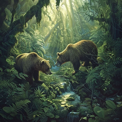 Bear hunting in a lush forest