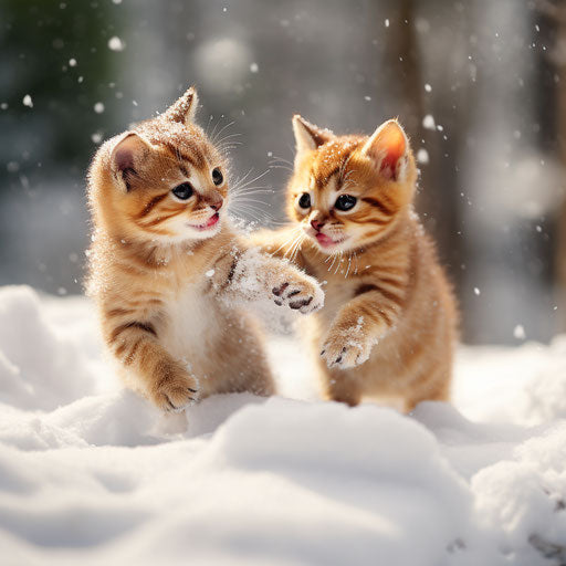 Abyssinian cat kittens playing in the snow
