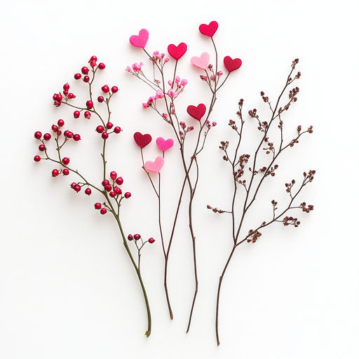 30 pink and red heart-shaped floral stems with berries