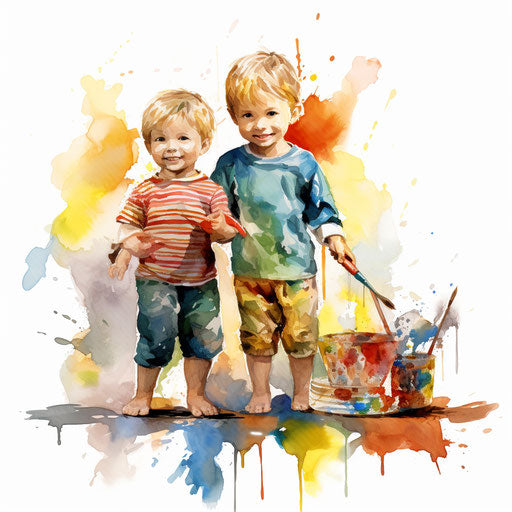 Preschool artwork in the style of oil painting, on white background