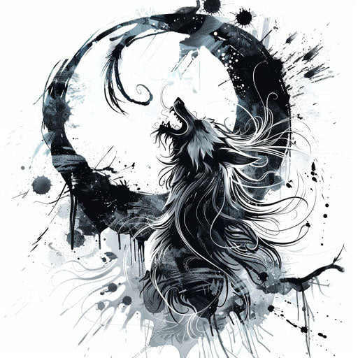 Dynamic flat sketch of a Wendigo in mid-howl with abstract swirling wind