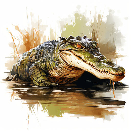 Alligator clipart in the style of Oil painting, on a white background