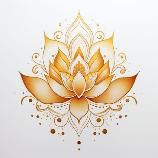 Golden lotus flower on white background, folk-inspired motifs