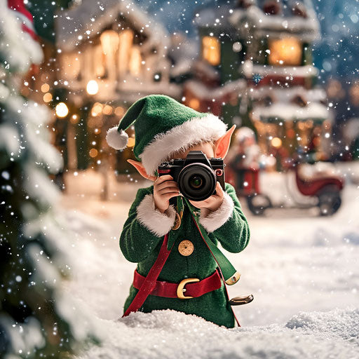 Elf photographer capturing moments at North Pole