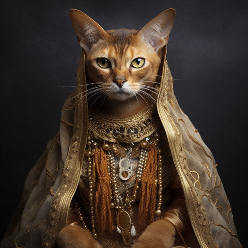 Abyssinian cat dressed like a woman