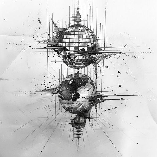 Surreal disco ball tattoo sketch