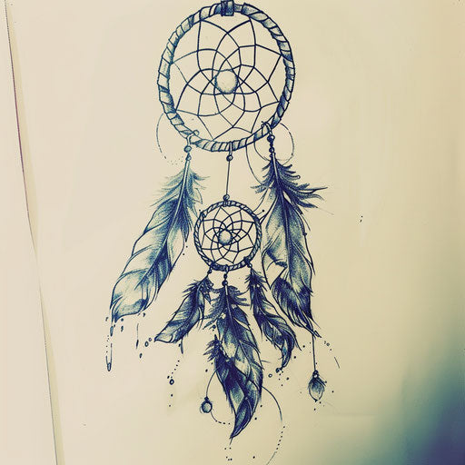 Bohemian tattoo with dreamcatcher and beach elements