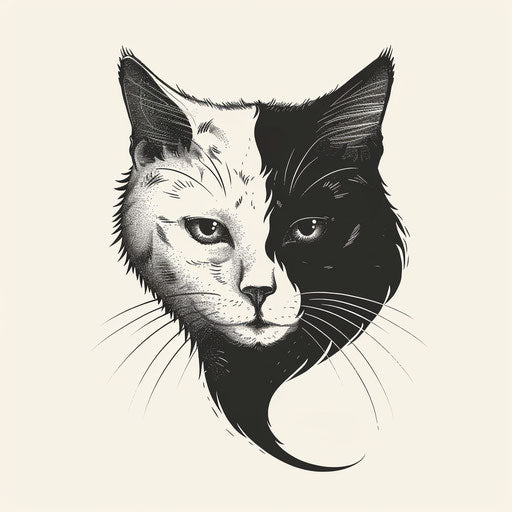 Mysterious sketch of a two-faced cat