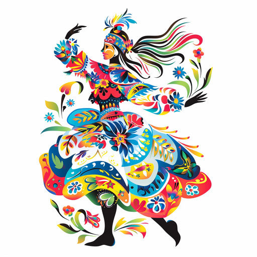 Flat tattoo sketch of Russian folk dancer