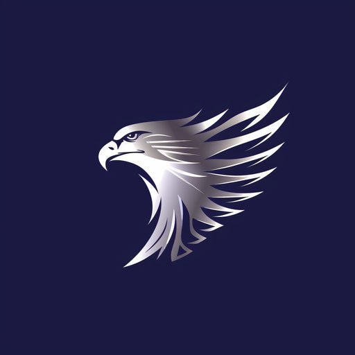 Corporate eagle logo with clean lines and a metallic finish against navy blue background