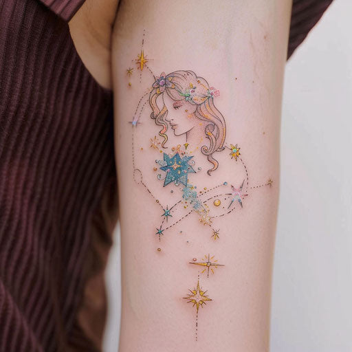 Whimsical flat tattoo sketch of the Gemini constellation