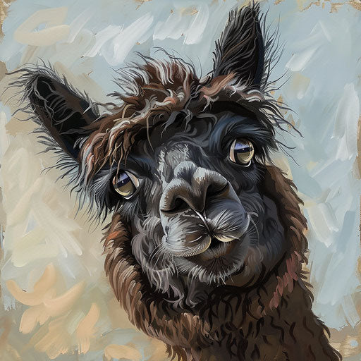 Close-up of a curious and fluffy alpaca face