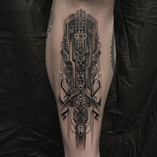 Tattoo symbols with sci-fi aesthetics, in the style of J.P. Targete