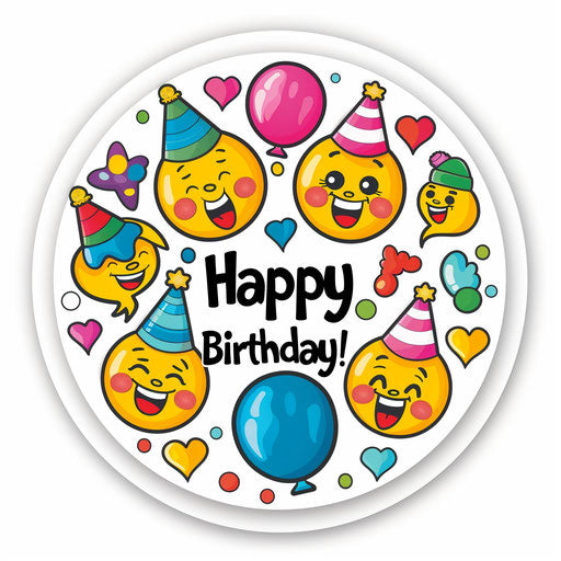 Happy Birthday! Smiley emojis with party hats