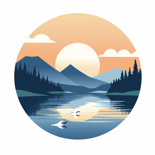Minimalist lake illustration on white background
