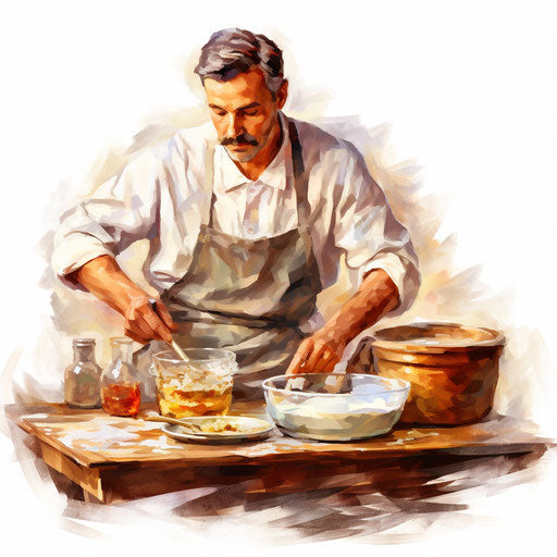 Cooking illustration in the style of oil painting, on white background