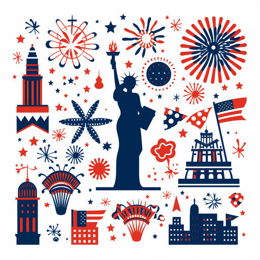 4th of July clipart in Minimalist style on white background