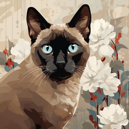 Siamese cat: dark brown and light beige background, northern and southern dynasties style, petcore, barbiecore, Quito school