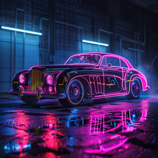 1954 Bentley R Type Continental cyberpunk with neon and digital graffiti