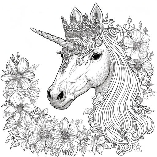 Whimsical horse adorned with a crown and flowers