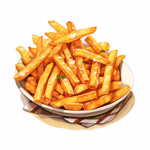 Fries sketch in the style of Impressionistic Art, on white background