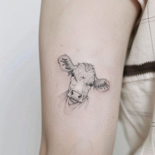 Delicate cow tattoo in fine line style