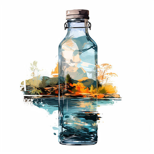 Water bottle clipart in the style of Impressionistic Art, on white background