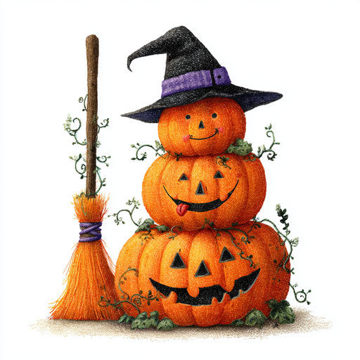 A Whimsical Stack of Pumpkins for Halloween