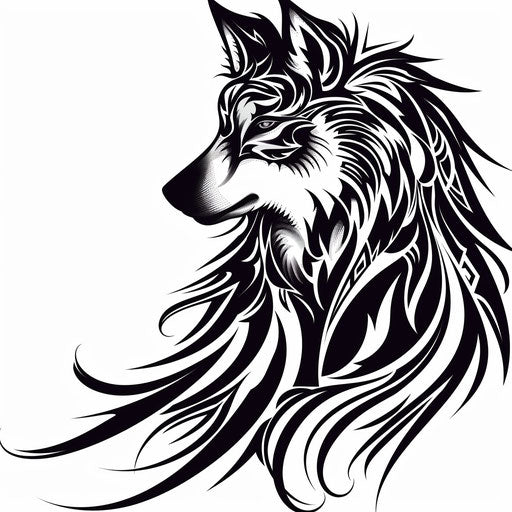 Artistic illustration of an Italian wolf, symbol of Rome, tribal style
