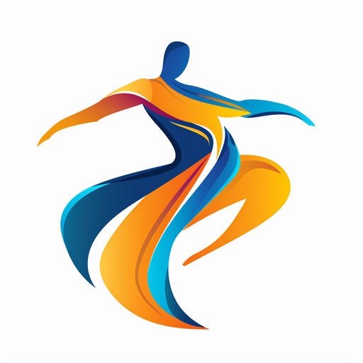 Abstract figure in powerful pose, space for business name